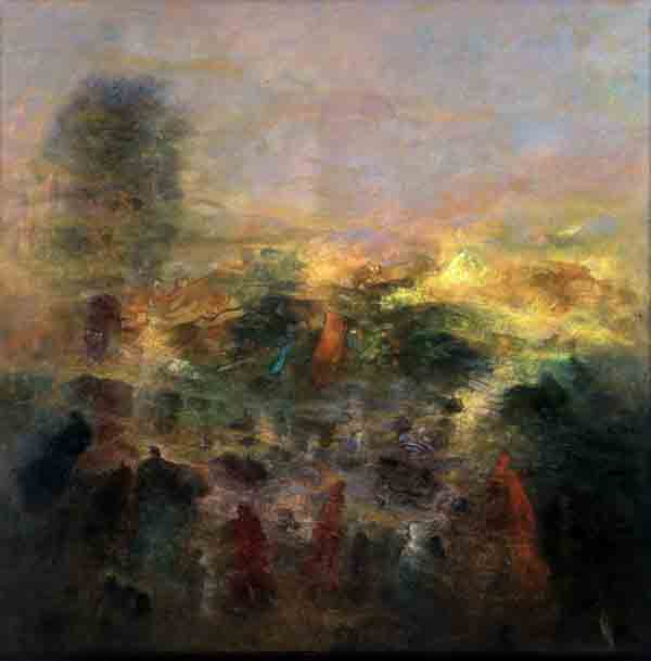 Benanteur, un itinéraire : Benanteur, Les naufragés, 2003. Oil on canvas, 120 x 120 cm, Courtesy Galerie Claude Lemand, Paris.
